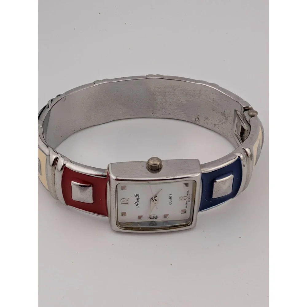 Alex L Watch Women 19mm Case Red White And Blue‎ Enamel Bangle- New Battery